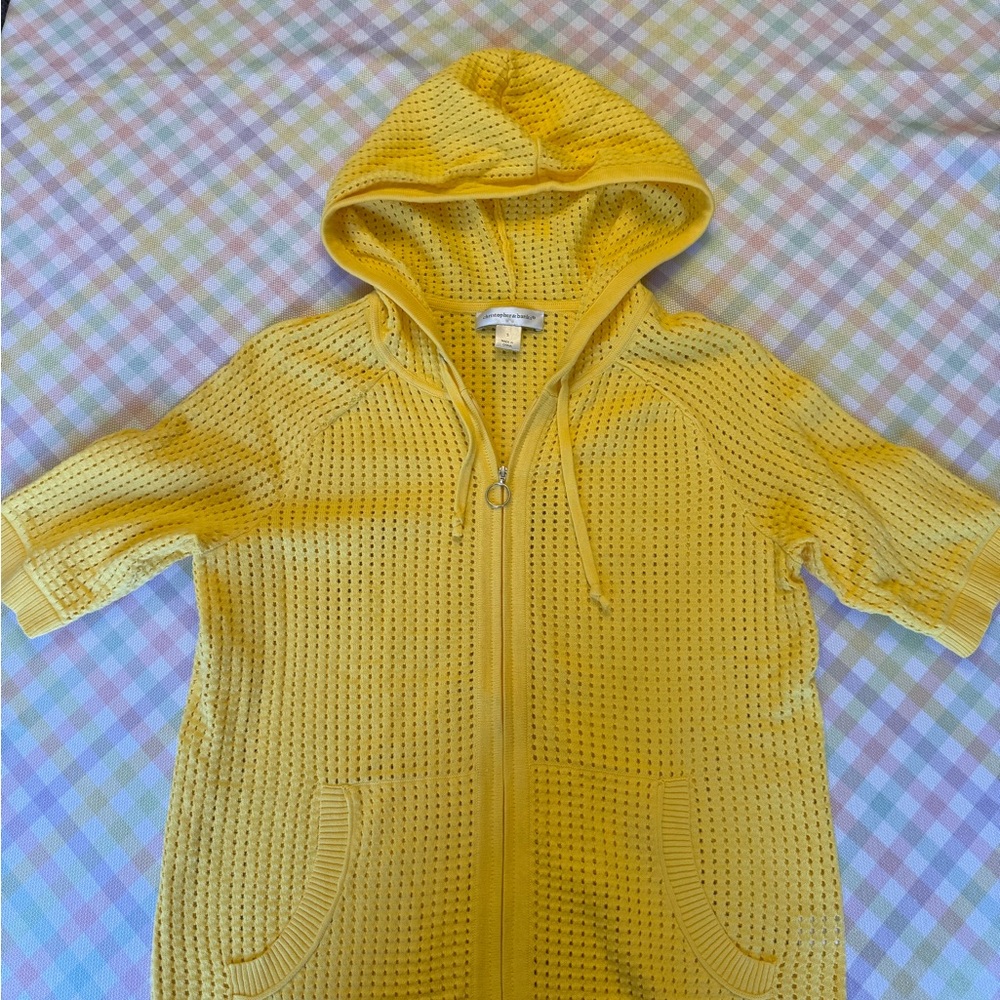 Christopher & Banks Bright Yellow Hooded Cardigan
